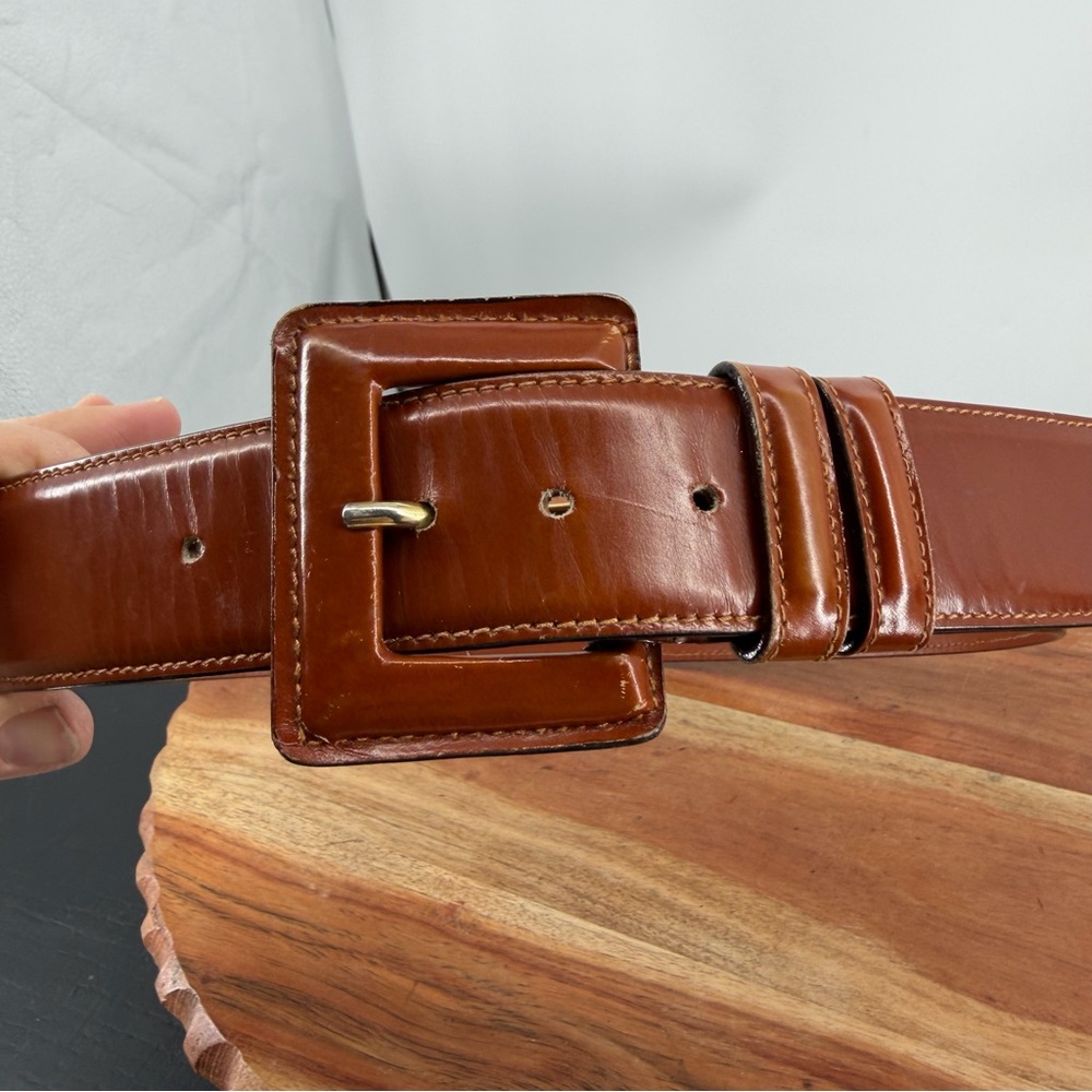 Vintage Ann Taylor Belt Italian Leather Brown, Size Small S square buckle - Picture 7 of 9